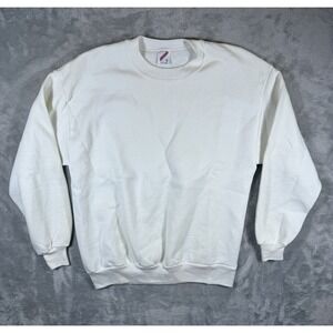 Vintage Jerzees Sweatshirt Mens Large Crewneck Pullover Made USA Blank White